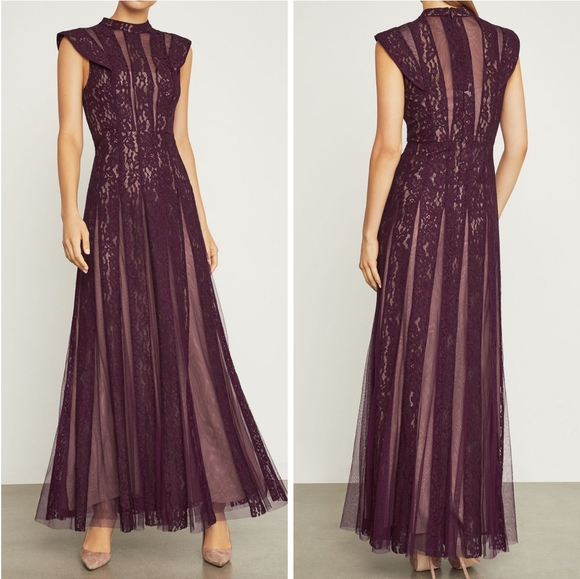 BCBGMaxAzria Dresses & Skirts - BCBG Striped Lace Floral Gown NWT